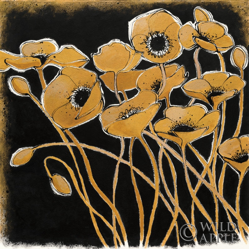 Reproduction of Gold Black Line Poppies I by Shirley Novak - Wall Decor Art