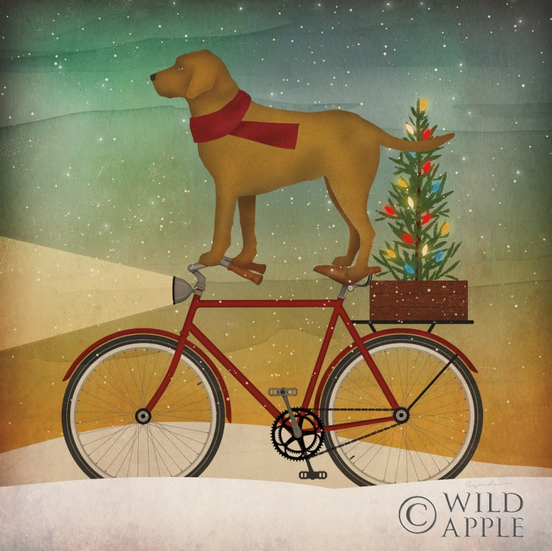 Reproduction of Yellow Lab on Bike Christmas by Ryan Fowler - Wall Decor Art