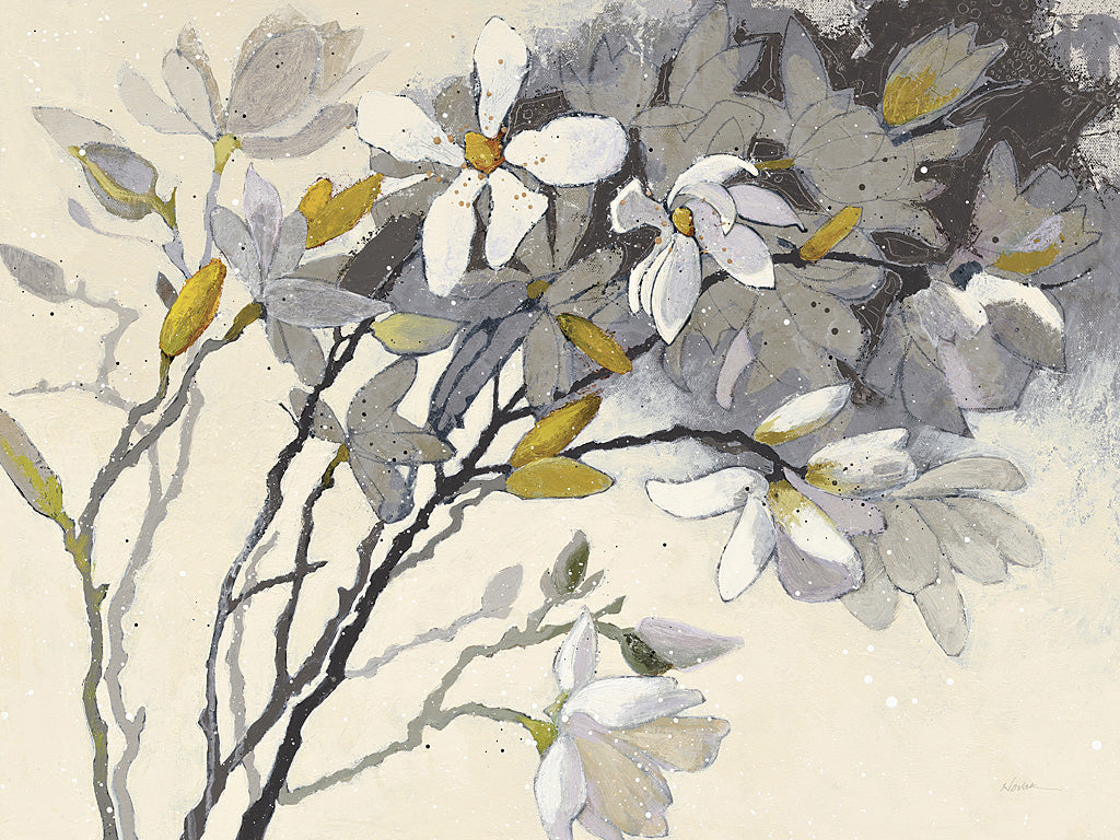 Reproduction of Magnolias Yellow Gray by Shirley Novak - Wall Decor Art
