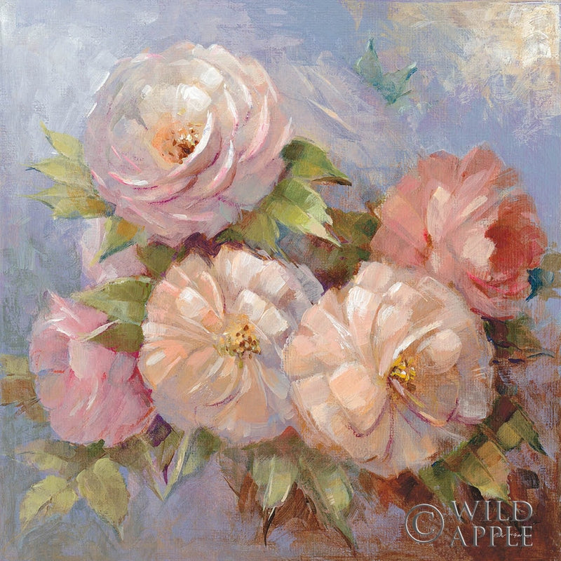 Reproduction of Roses on Blue III Crop by Peter McGowan - Wall Decor Art