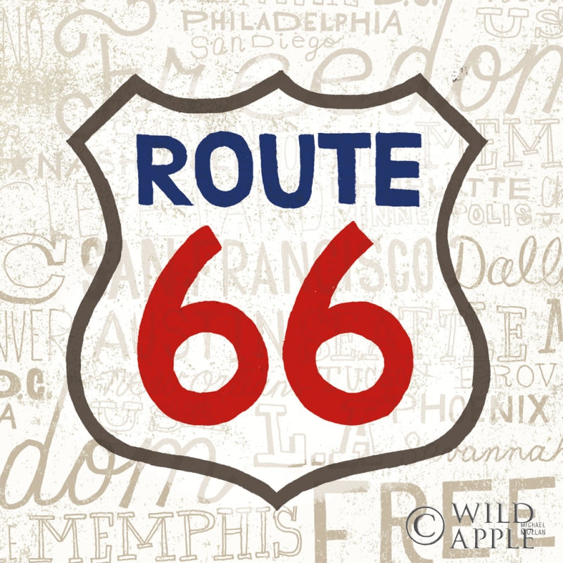 Reproduction of Road Trip Route 66 Navy Red by Michael Mullan - Wall Decor Art