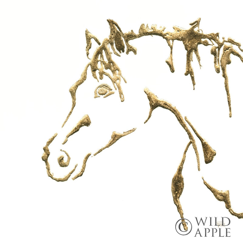 Reproduction of Gilded Cowpony on White by Chris Paschke - Wall Decor Art