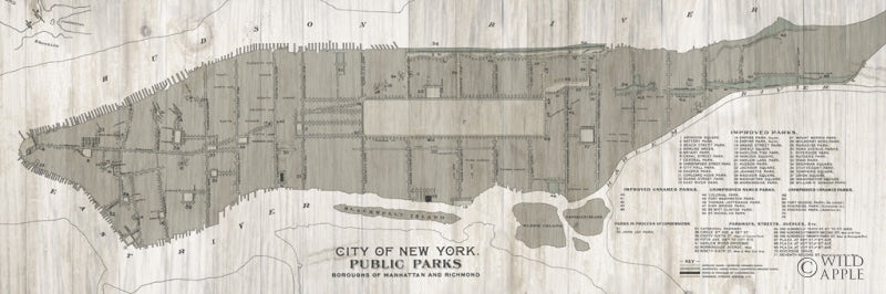 Reproduction of New York Parks Map by Wild Apple Portfolio - Wall Decor Art