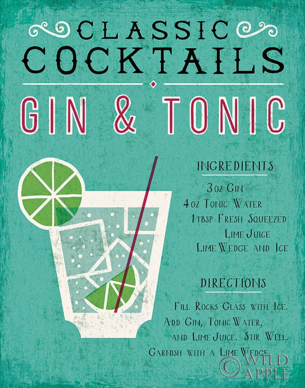 Reproduction of Classic Cocktail Gin and Tonic by Michael Mullan - Wall Decor Art