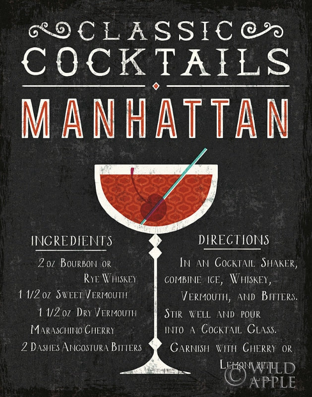 Reproduction of Classic Cocktail Manhattan by Michael Mullan - Wall Decor Art
