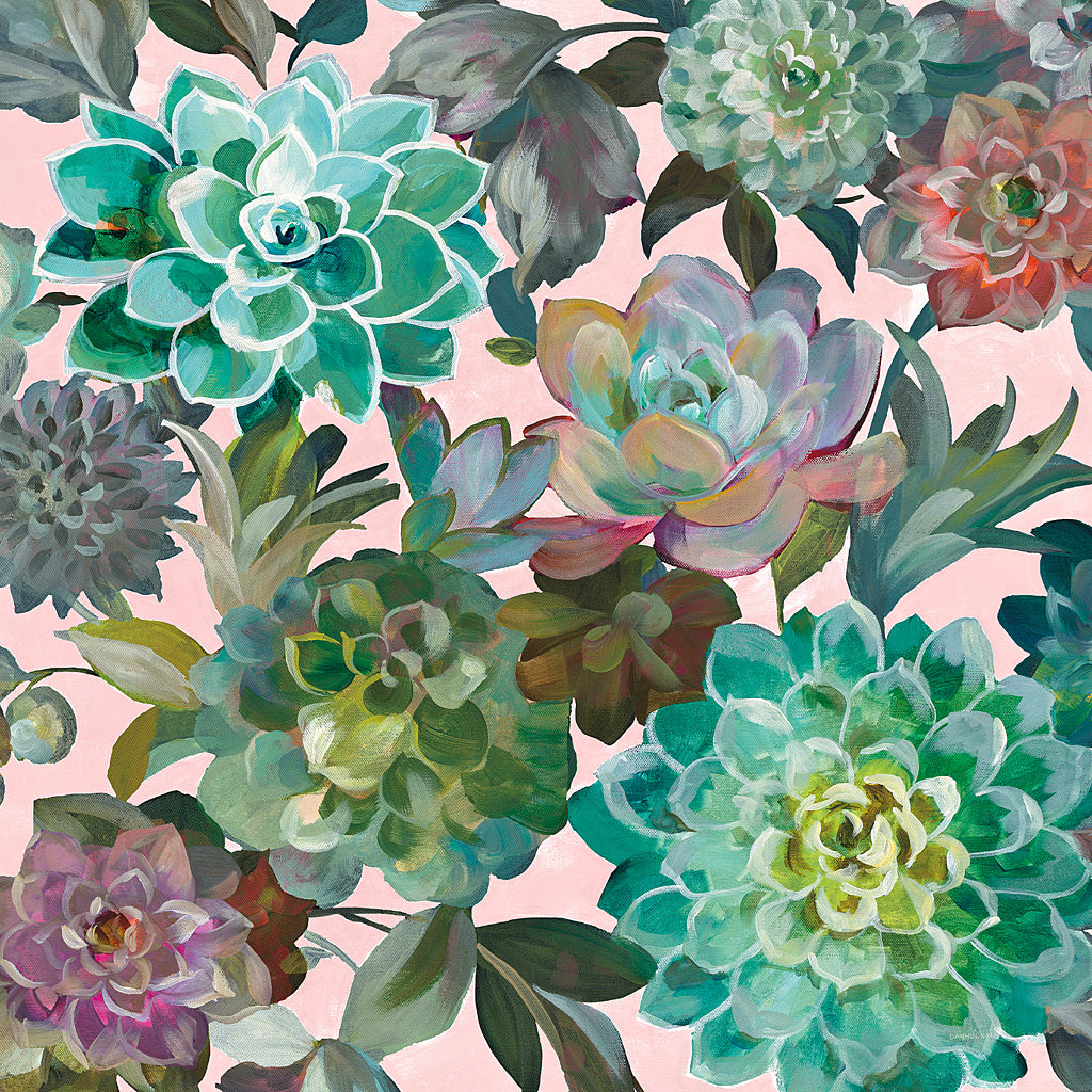 Reproduction of Floral Succulents v2 Crop on Pink by Danhui Nai - Wall Decor Art