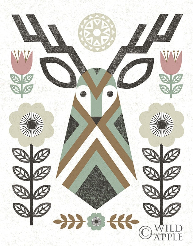 Reproduction of Folk Lodge Deer II Hygge by Michael Mullan - Wall Decor Art