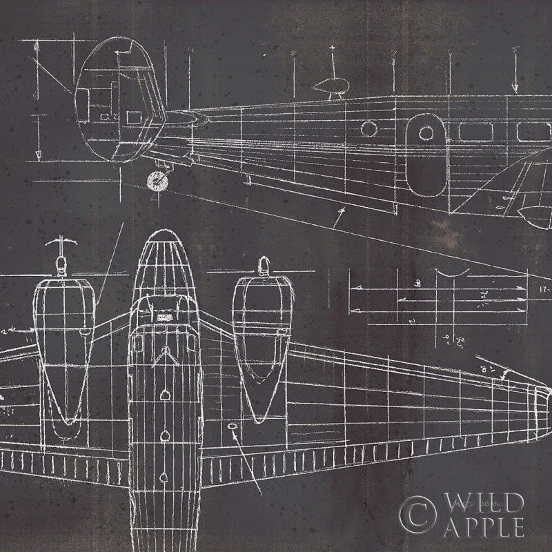 Reproduction of Plane Blueprint II No Words Post by Marco Fabiano - Wall Decor Art