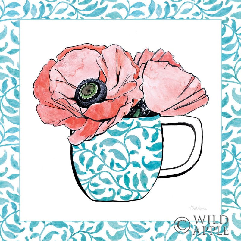 Reproduction of Floral Teacup II Vine Border by Beth Grove - Wall Decor Art