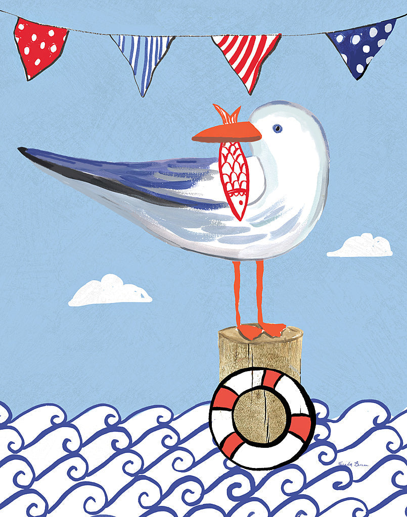 Reproduction of Coastal Bird II on Blue by Farida Zaman - Wall Decor Art