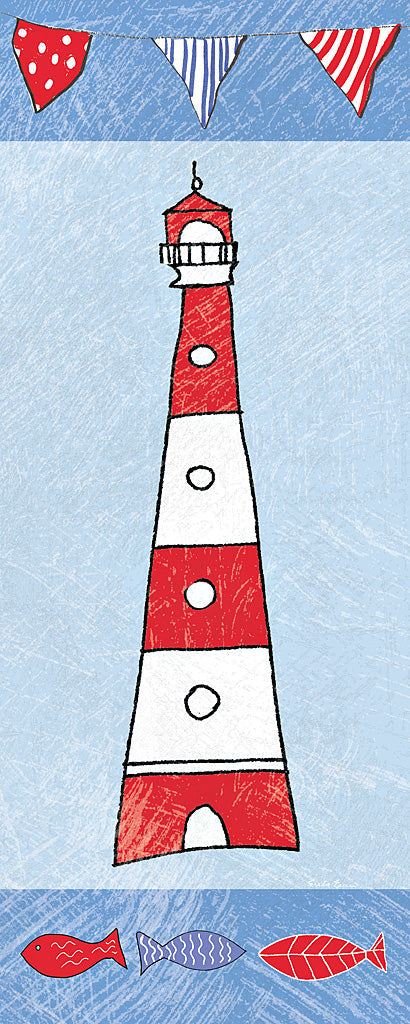 Reproduction of Coastal Lighthouse I on Blue by Farida Zaman - Wall Decor Art