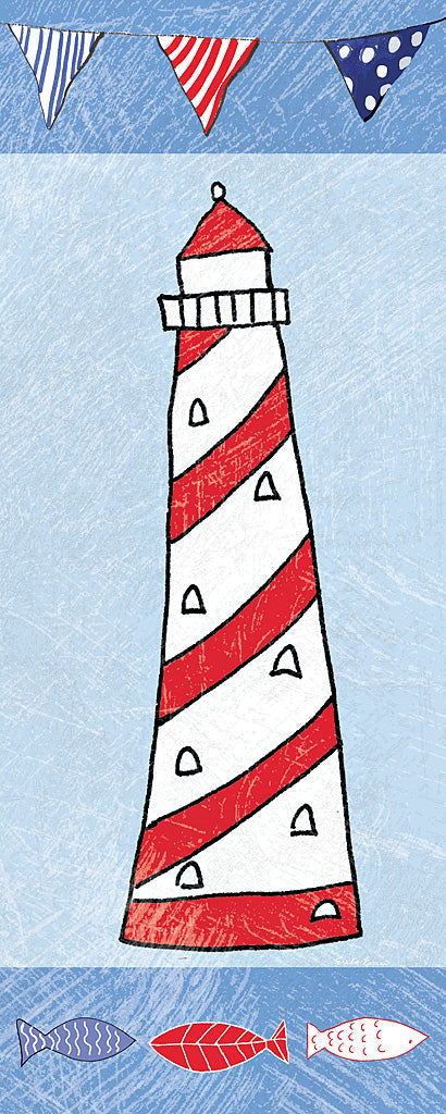 Reproduction of Coastal Lighthouse II on Blue by Farida Zaman - Wall Decor Art