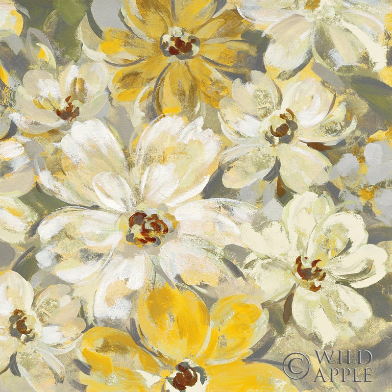 Reproduction of Scattered Spring Petals Yellow Gray Crop by Silvia Vassileva - Wall Decor Art