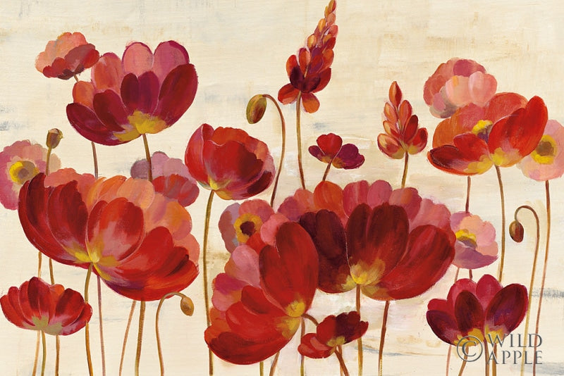 Reproduction of Red Flowers on Cream Crop by Silvia Vassileva - Wall Decor Art