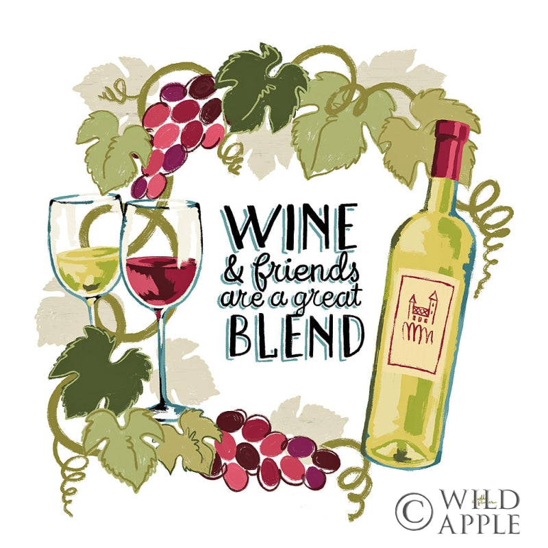 Reproduction of Wine and Friends V on White by Janelle Penner - Wall Decor Art