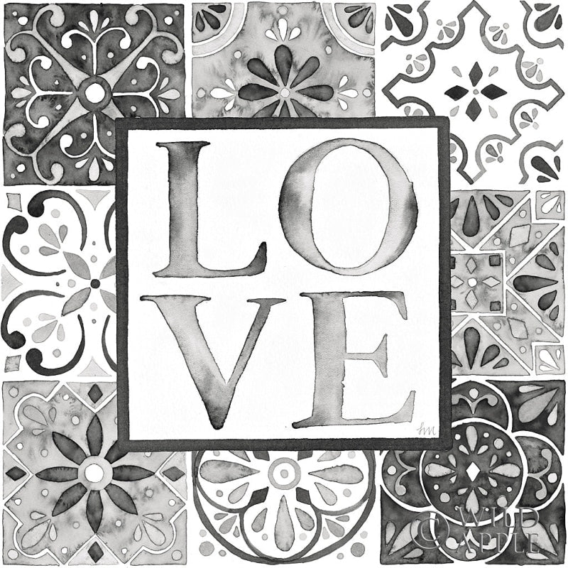 Reproduction of Garden Getaway Patchwork I Love BW by Laura Marshall - Wall Decor Art