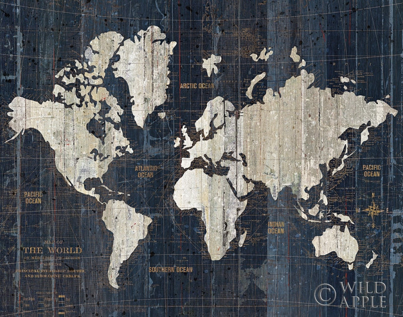 Reproduction of Old World Map Blue v2 by Wild Apple Portfolio - Wall Decor Art
