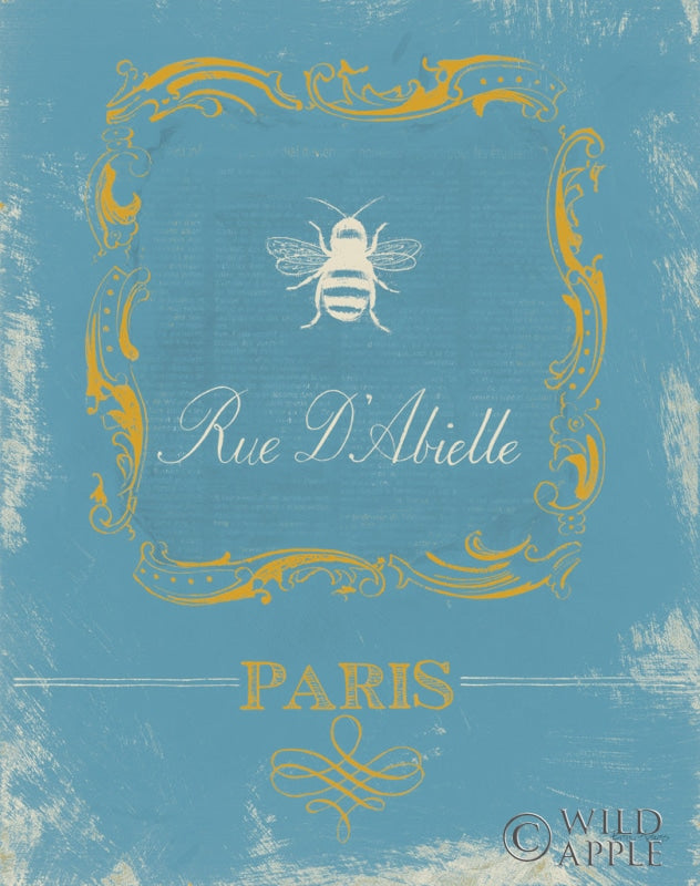 Reproduction of Paris Bees IV Blue by Emily Adams - Wall Decor Art