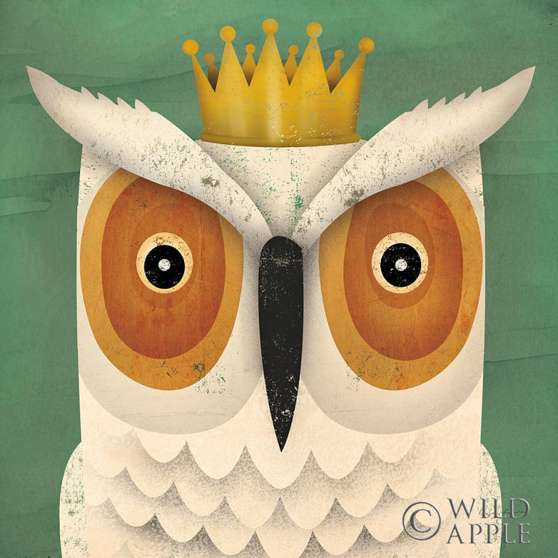 Reproduction of White Owl with Crown by Ryan Fowler - Wall Decor Art