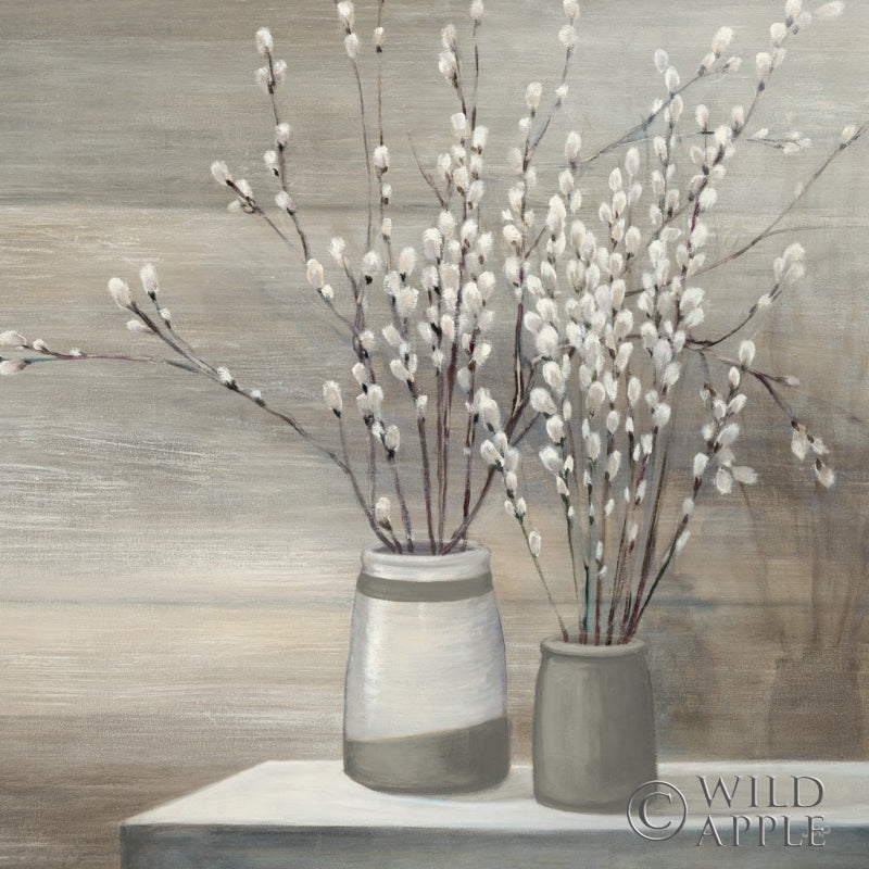Reproduction of Pussy Willow Still Life Gray Pots Crop by Julia Purinton - Wall Decor Art