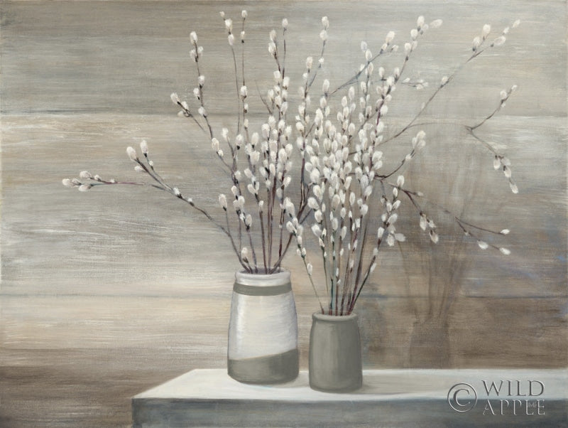 Reproduction of Pussy Willow Still Life Gray Pots by Julia Purinton - Wall Decor Art
