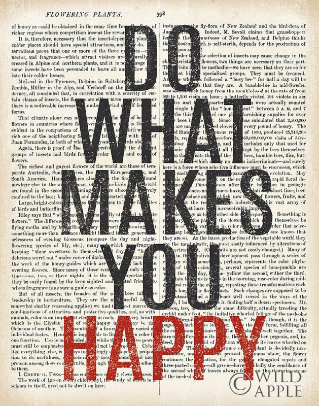 Reproduction of Do What Makes You Happy Newsprint Red by Moira Hershey - Wall Decor Art