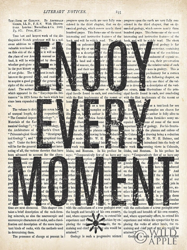 Reproduction of Enjoy Every Moment Newsprint by Moira Hershey - Wall Decor Art