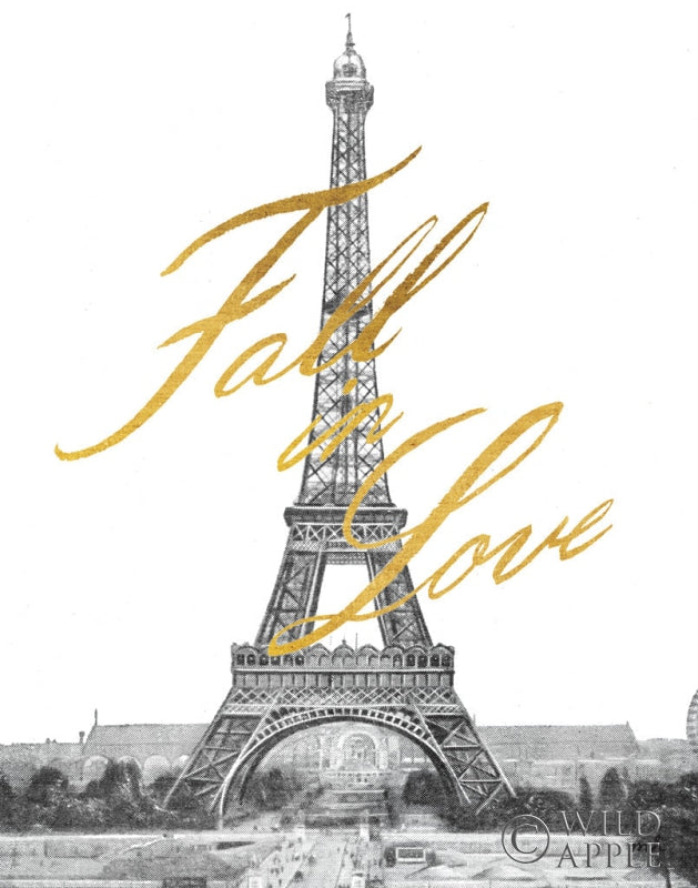 Reproduction of Gilded Paris Fall in Love BW 11x14 by Moira Hershey - Wall Decor Art