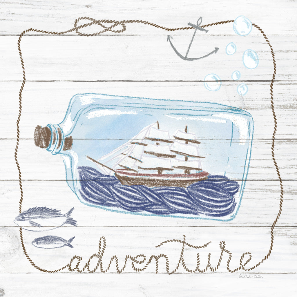 Reproduction of Ship in a Bottle Adventure Shiplap by Sara Zieve Miller - Wall Decor Art