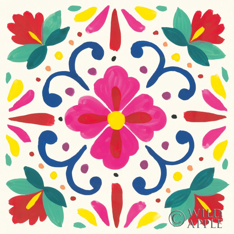 Reproduction of Floral Fiesta White Tile VII by Laura Marshall - Wall Decor Art