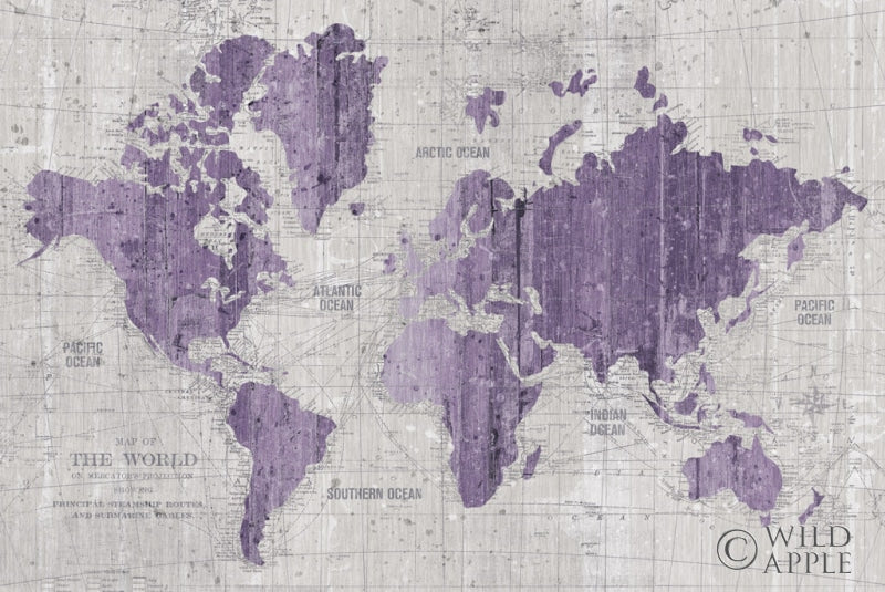 Reproduction of Old World Map Purple Gray by Wild Apple Portfolio - Wall Decor Art