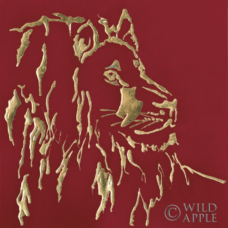 Reproduction of Gilded Lion on Red by Chris Paschke - Wall Decor Art