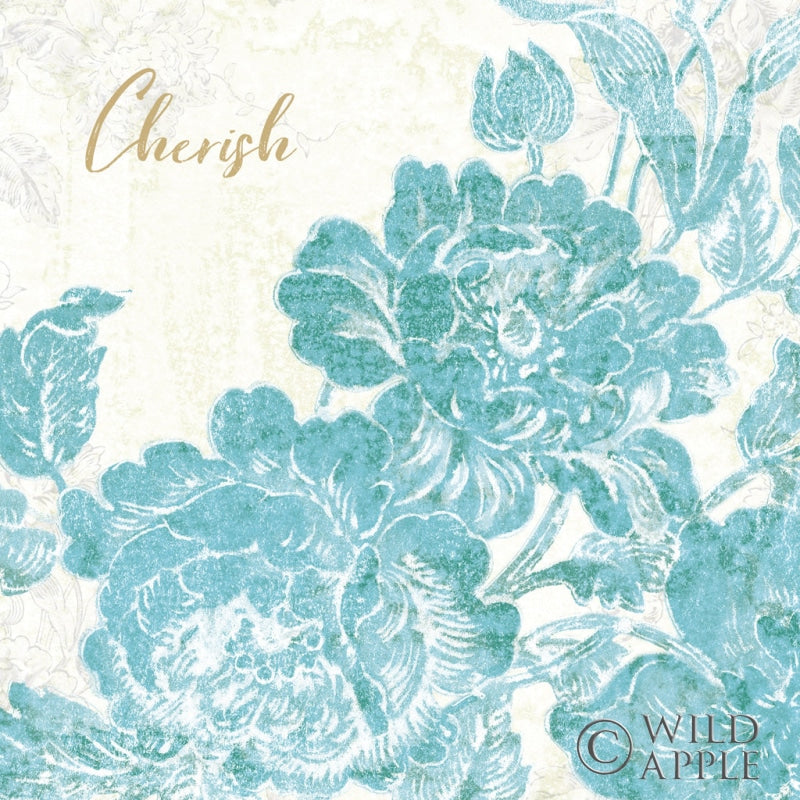 Reproduction of Toile Roses V Teal Cherish by Sue Schlabach - Wall Decor Art