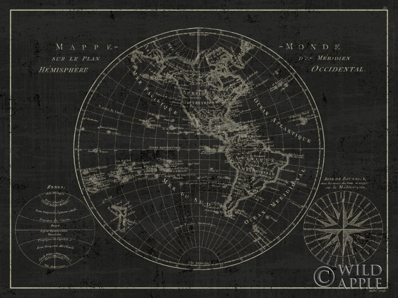 Reproduction of Mappemonde Etching v2 by Wild Apple Portfolio - Wall Decor Art