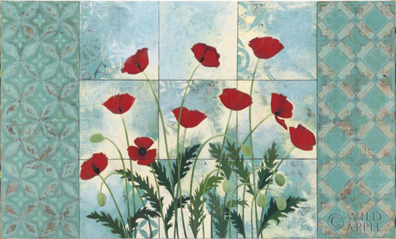 Reproduction of Patterned Poppies Blue by Kathrine Lovell - Wall Decor Art