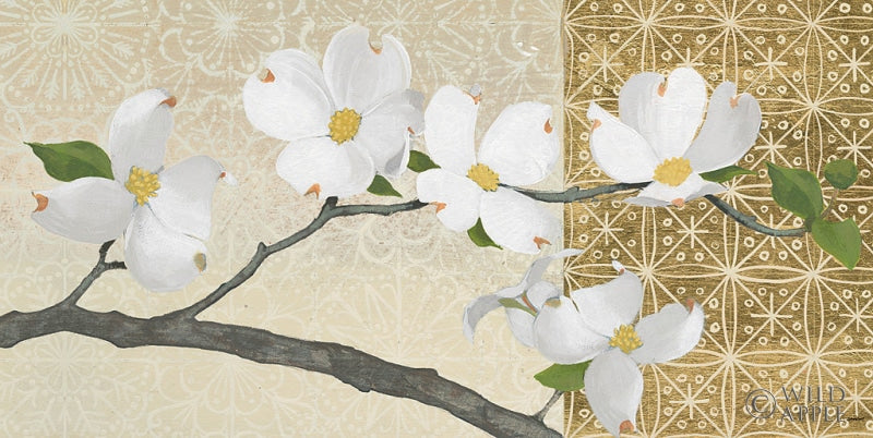 Reproduction of Dogwood on Gold Crop by Kathrine Lovell - Wall Decor Art