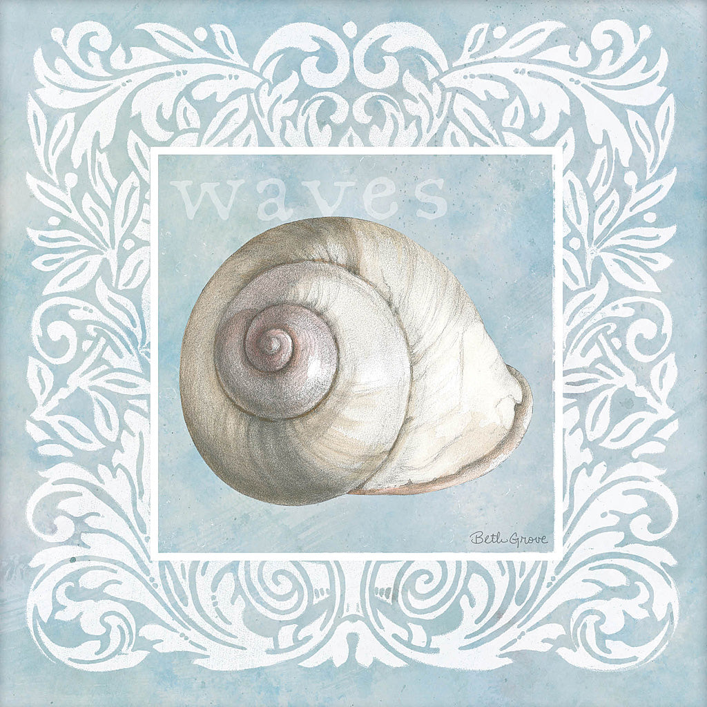 Reproduction of Sandy Shells Blue on Blue Snail by Beth Grove - Wall Decor Art
