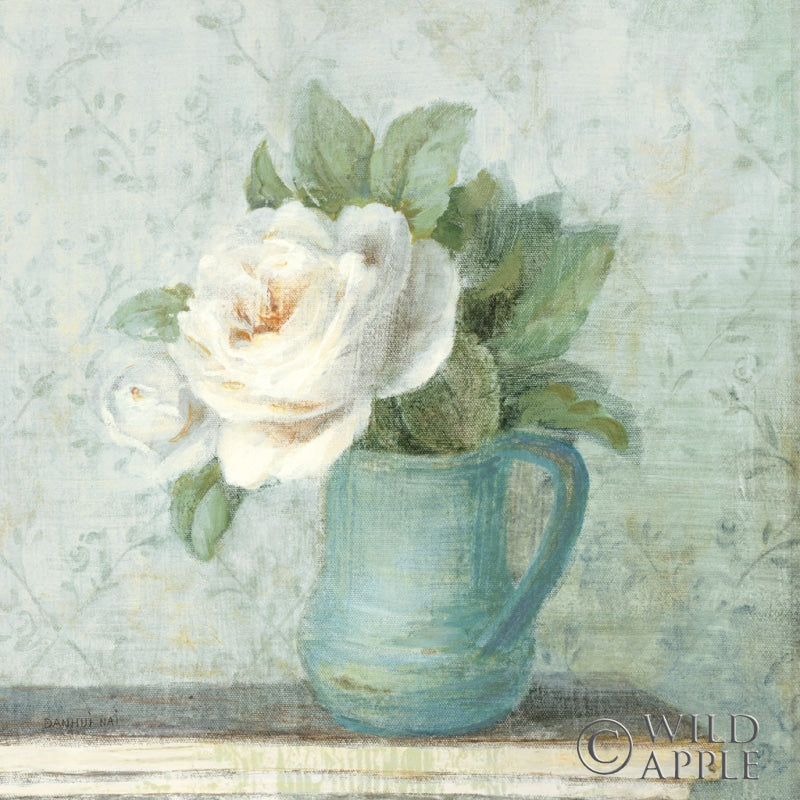 Reproduction of June Roses II White Blue Crop by Danhui Nai - Wall Decor Art