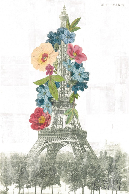 Reproduction of Floral Eiffel Tower by Wild Apple Portfolio - Wall Decor Art