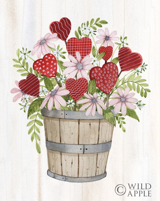 Reproduction of Rustic Valentine Bushel Basket by Kathleen Parr McKenna - Wall Decor Art