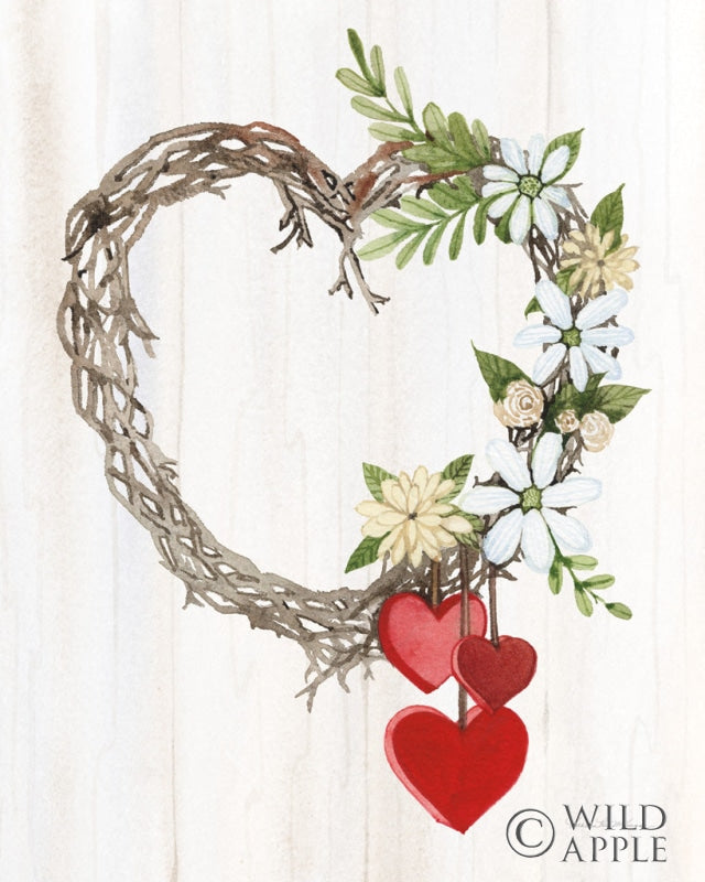 Reproduction of Rustic Valentine Heart Wreath II by Kathleen Parr McKenna - Wall Decor Art