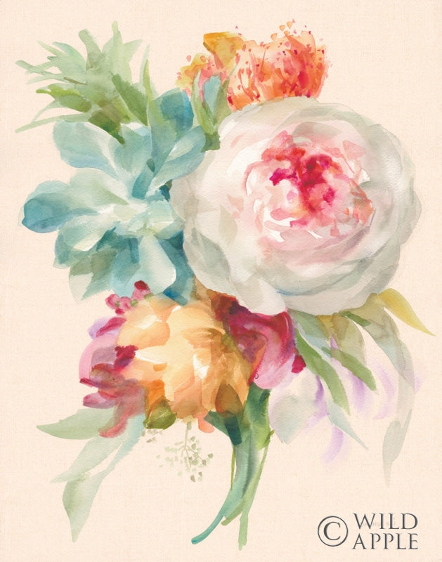 Reproduction of Garden Bouquet I on Peach Linen by Danhui Nai - Wall Decor Art