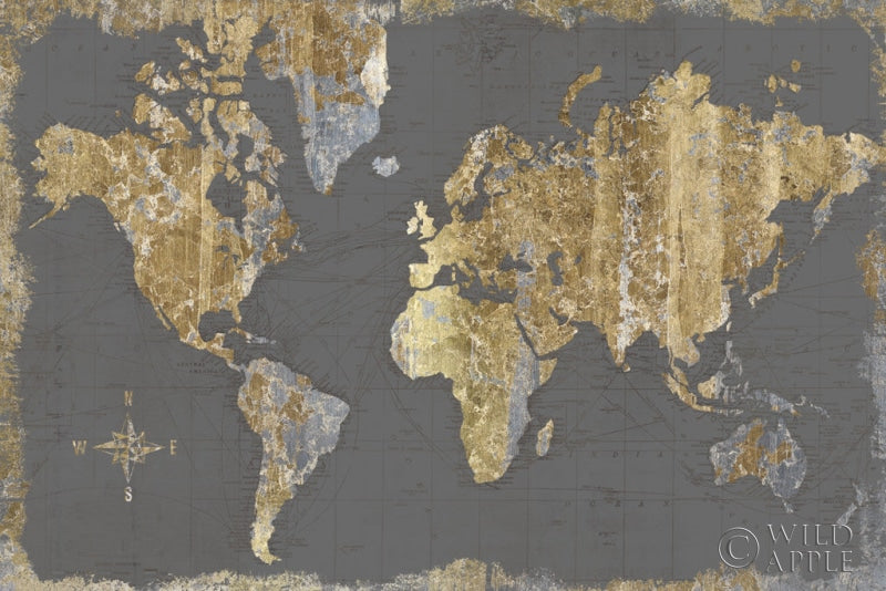 Reproduction of Gilded Map Gray by Wild Apple Portfolio - Wall Decor Art