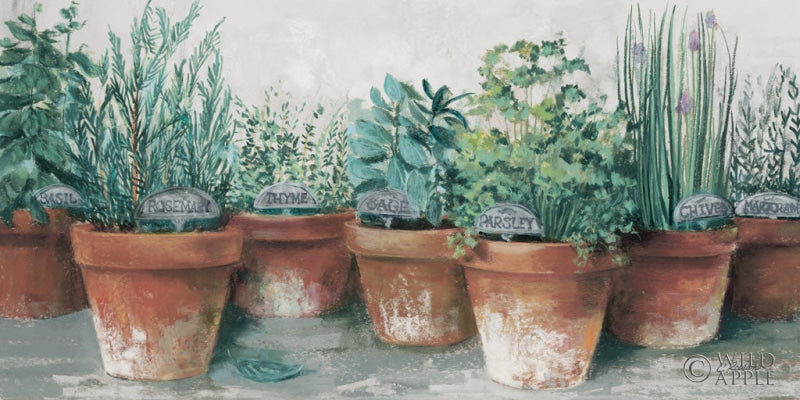 Reproduction of Pots of Herbs II Cottage by Carol Rowan - Wall Decor Art