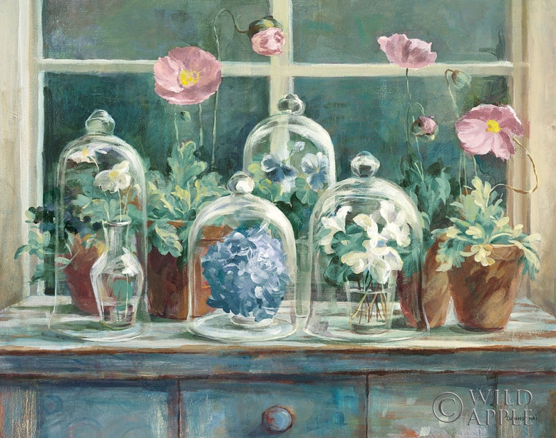 Reproduction of Pink Poppies Windowsill Sage Crop by Danhui Nai - Wall Decor Art