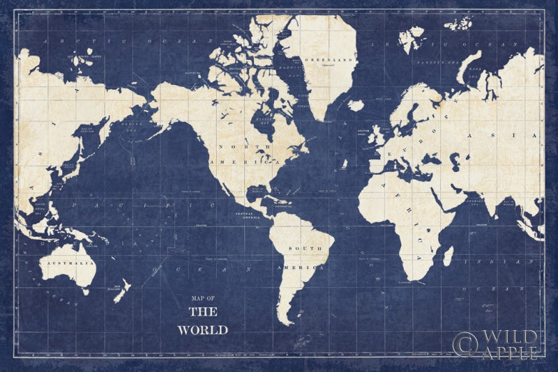Reproduction of Blueprint World Map by Sue Schlabach - Wall Decor Art