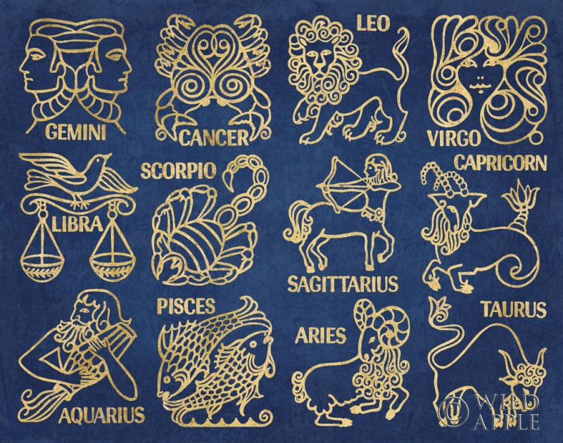 Reproduction of Whats Your Sign Blue Gold by Wild Apple Portfolio - Wall Decor Art