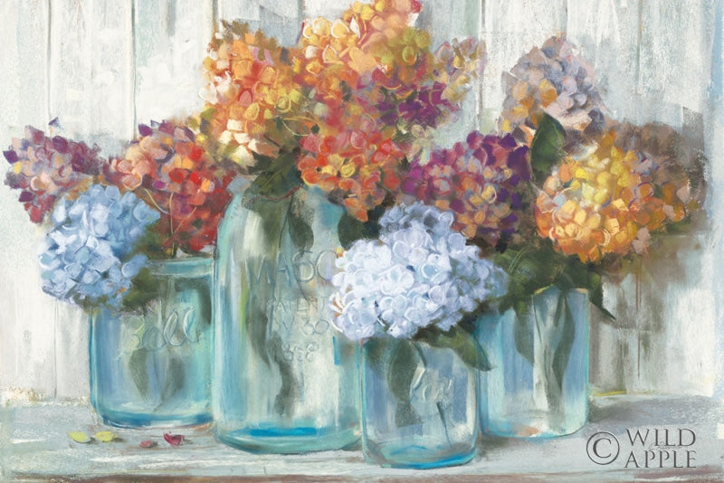Reproduction of Fall Hydrangeas in Glass Jar Crop by Carol Rowan - Wall Decor Art