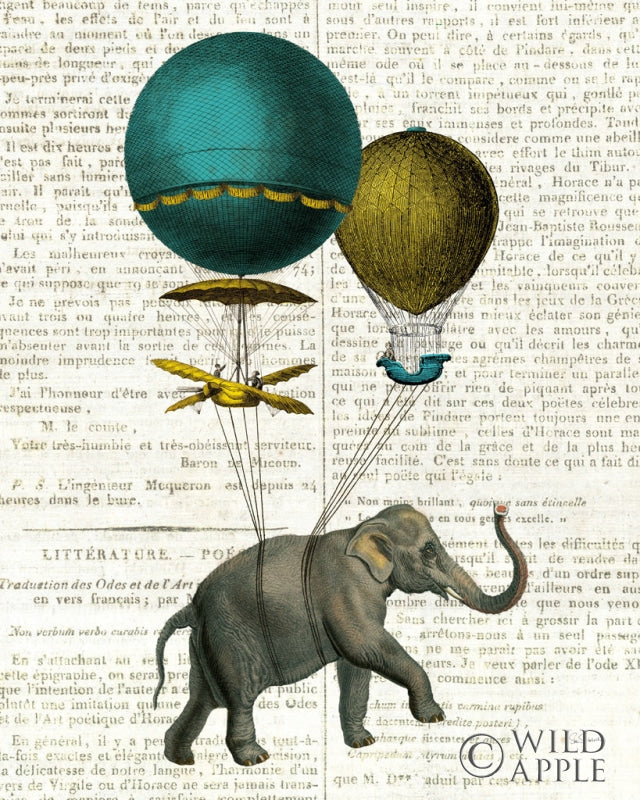 Reproduction of Elephant Ride I v2 Newsprint by Sue Schlabach - Wall Decor Art