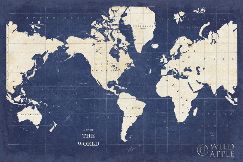Reproduction of Blueprint World Map - No Border by Sue Schlabach - Wall Decor Art